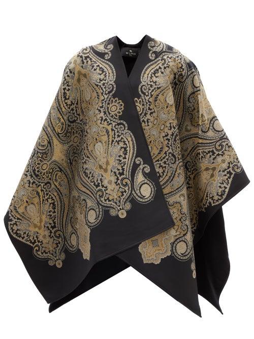 Etro - Paisley-jacquard Cape - Womens - Black Multi