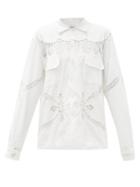 Matchesfashion.com Bode - Floral-embroidered Broderie-anglaise Cotton Shirt - Womens - Beige