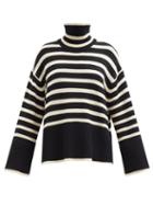 Matchesfashion.com Totme - High-neck Striped Wool-blend Sweater - Womens - Black Multi