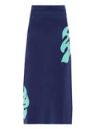 Matchesfashion.com Staud - Reef Hibiscus-jacquard Jersey Midi Skirt - Womens - Navy