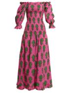 Rhode Resort Eva Off-shoulder Floral-print Smocked Dress
