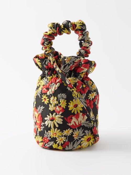 Ganni - Ruched Floral-jacquard Handbag - Womens - Black Multi