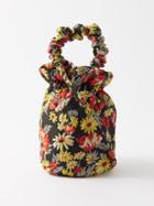 Ganni - Ruched Floral-jacquard Handbag - Womens - Black Multi