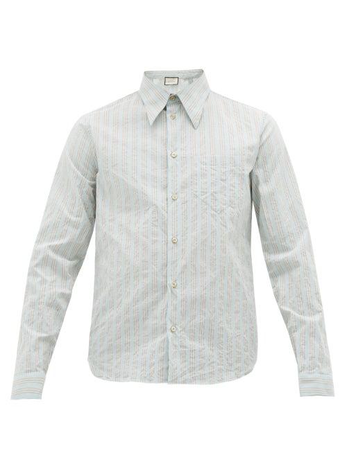 Matchesfashion.com Gucci - Point-collar Striped Cotton Shirt - Mens - Light Blue