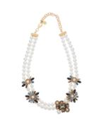 Matchesfashion.com Erdem - Bloom Crystal Embellished Faux Pearl Necklace - Womens - Blue