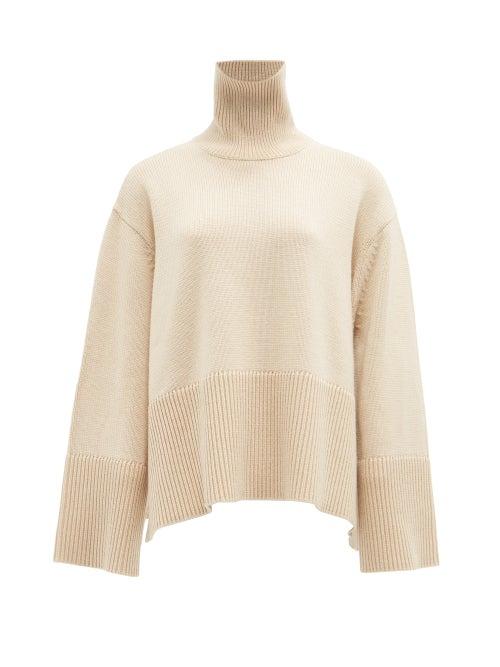 Totme - Ribbed Roll-neck Sweater - Womens - Light Beige
