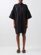 Albus Lumen - Verde Bell-sleeve Linen Shirt Dress - Womens - Black