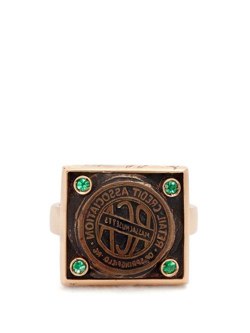 Matchesfashion.com Francesca Villa - Tell Me More Emerald & Rose Gold Ring - Womens - Gold
