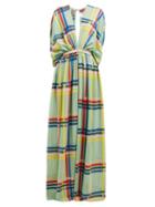 Matchesfashion.com Maison Rabih Kayrouz - Etamine Gathered Checked Wool Gown - Womens - Green Multi