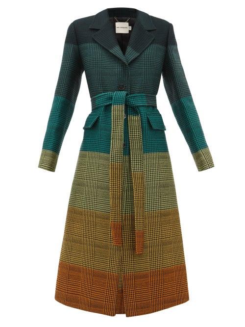Matchesfashion.com Mary Katrantzou - Beatrice Dgrad Houndstooth Wool Blend Coat - Womens - Dark Green
