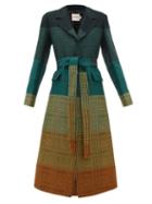 Matchesfashion.com Mary Katrantzou - Beatrice Dgrad Houndstooth Wool Blend Coat - Womens - Dark Green