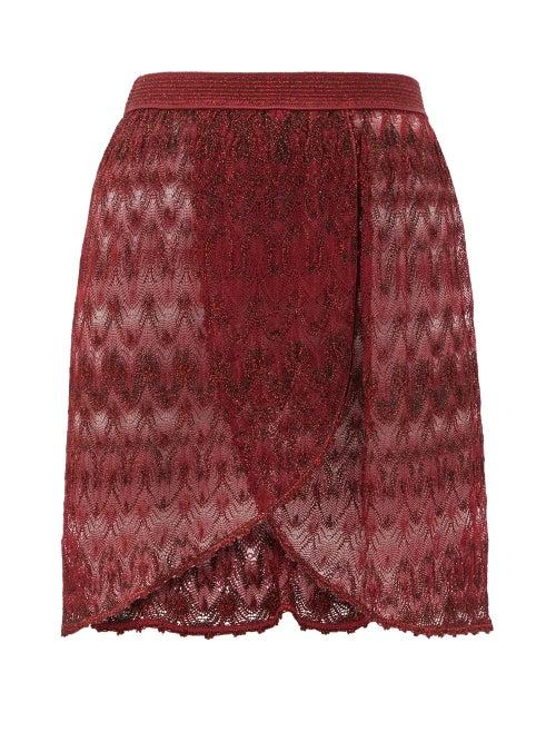 Matchesfashion.com Missoni Mare - Wrap-style Lace-knit Mini Skirt - Womens - Burgundy