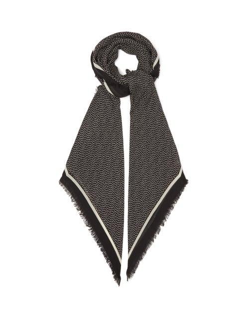 Saint Laurent - Polka-dot Wool-faille Scarf - Womens - Black White
