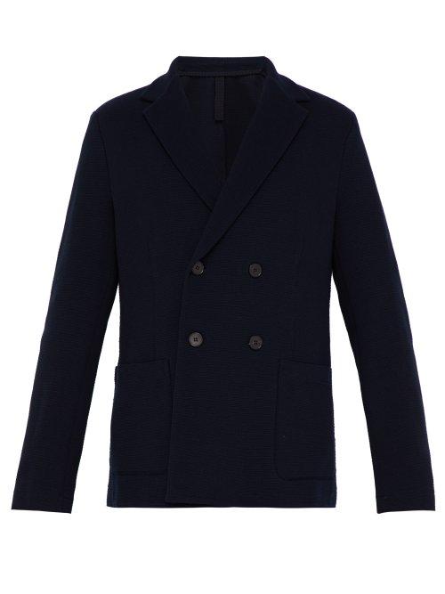 Matchesfashion.com Harris Wharf London - Double Breasted Waffle Knit Blazer - Mens - Dark Blue