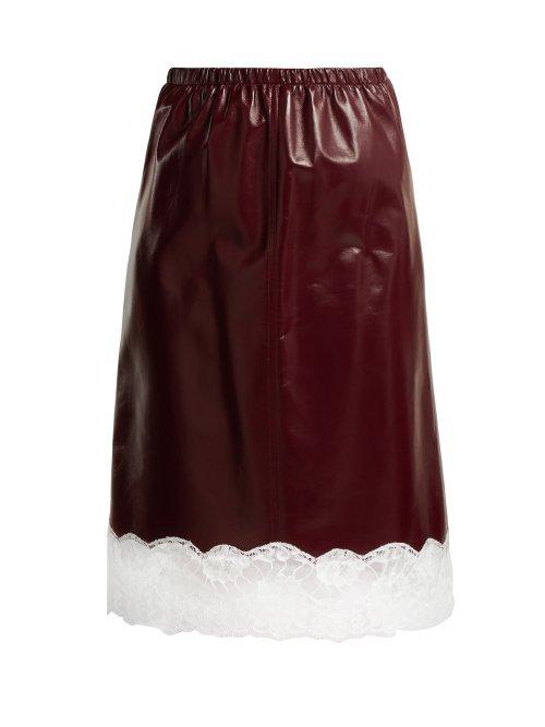 Matchesfashion.com Calvin Klein 205w39nyc - Lace Trimmed Leather Midi Skirt - Womens - Burgundy