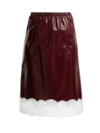 Matchesfashion.com Calvin Klein 205w39nyc - Lace Trimmed Leather Midi Skirt - Womens - Burgundy