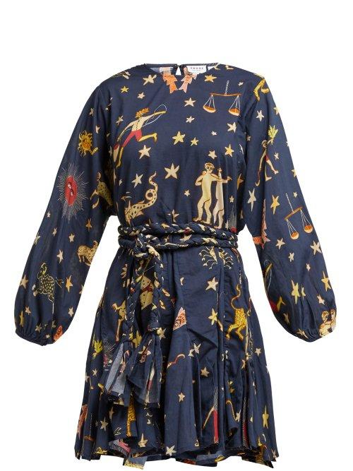 Matchesfashion.com Rhode Resort - Ella Zodiac Print Cotton Dress - Womens - Navy Print