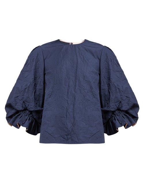 Matchesfashion.com Roksanda - Seya Balloon Sleeve Crinkled Cotton Top - Womens - Navy