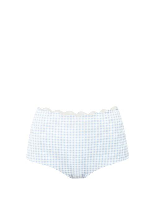 Matchesfashion.com Marysia - Palm Springs Gingham High Rise Bikini Briefs - Womens - Light Blue