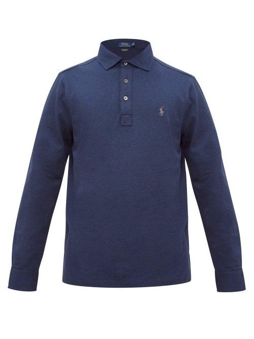 Matchesfashion.com Polo Ralph Lauren - Logo Embroidered Cotton Blend Piqu Polo Shirt - Mens - Blue