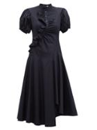 Matchesfashion.com Peter Pilotto - Asymmetric Ruffled Cotton Midi Dress - Womens - Navy