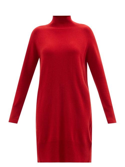 Allude - High-neck Cashmere Mini Dress - Womens - Red