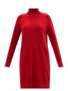 Allude - High-neck Cashmere Mini Dress - Womens - Red