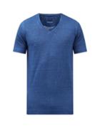 120 Lino 120% Lino - V-neck Linen-jersey T-shirt - Mens - Navy