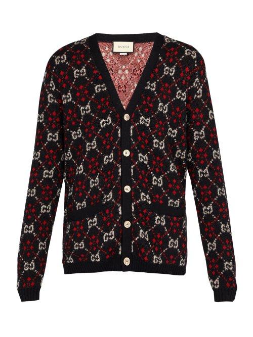 Matchesfashion.com Gucci - Gg Alpaca And Wool Blend Cardigan - Mens - Black Red