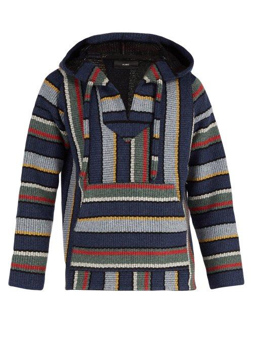 Matchesfashion.com Alanui - Eclipse Striped Cashmere Hooded Sweater - Mens - Blue
