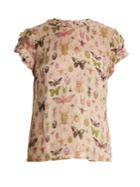 Redvalentino Bug-print Ruffle-trimmed Silk-chiffon Top