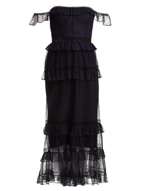 Matchesfashion.com Jonathan Simkhai - Strapless Ruffled Tulle Dress - Womens - Navy