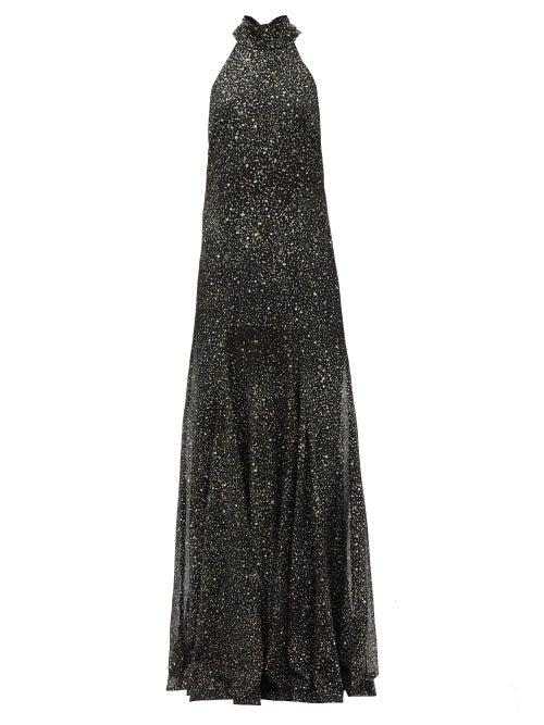 Matchesfashion.com Galvan - Cosmos Halterneck Glitter Georgette Dress - Womens - Black