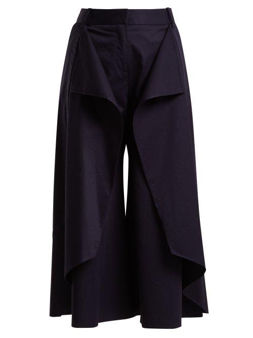Matchesfashion.com Palmer//harding - Ruffled Stretch Cotton Culottes - Womens - Navy