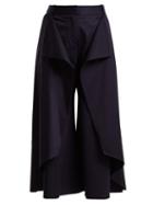 Matchesfashion.com Palmer//harding - Ruffled Stretch Cotton Culottes - Womens - Navy