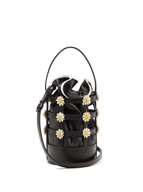 Matchesfashion.com Fabrizio Viti - Donna Daisy-appliqu Leather Cage Bag - Womens - Black
