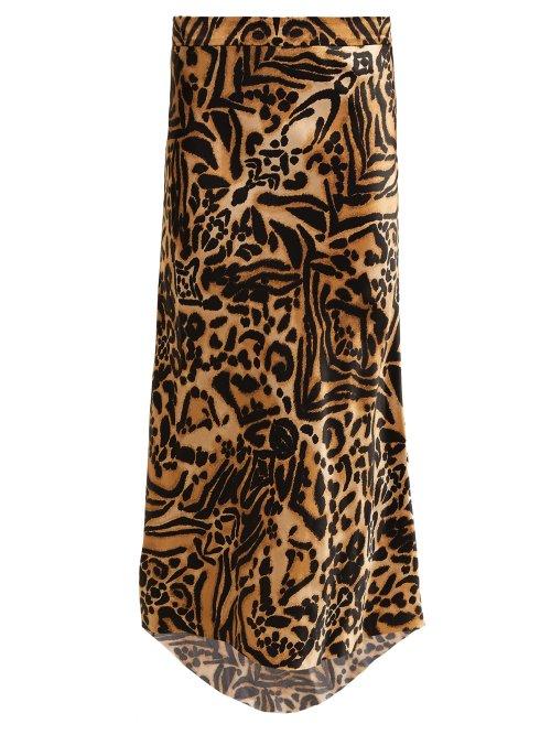 Matchesfashion.com Raey - Tiger Print Bias Godet Silk Satin Slip Midi Skirt - Womens - Brown Multi