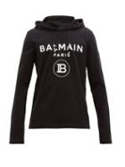 Matchesfashion.com Balmain - Logo Embossed Cotton Hooded Sweatshirt - Mens - Black