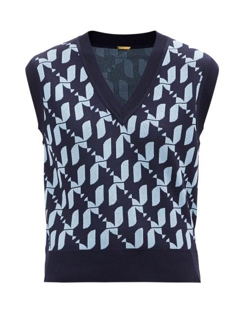 Dodo Bar Or - Derek Sleeveless Geometric-jacquard Knit Sweater - Womens - Blue Multi
