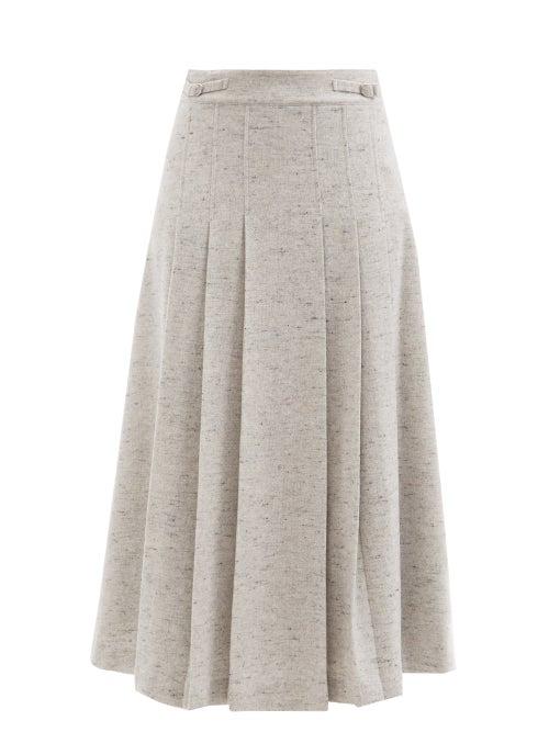 Gabriela Hearst - Wesley Pleated Cashmere Midi Skirt - Womens - Ivory Multi