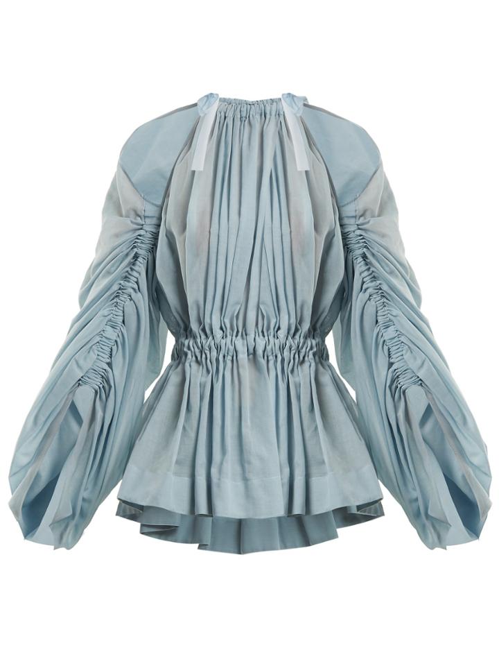 Fendi Gathered Tie-neck Cotton-voile Top
