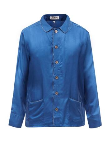 P. Le Moult - Silk-twill Patch Pocket Pyjama Shirt - Mens - Navy