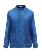 P. Le Moult - Silk-twill Patch Pocket Pyjama Shirt - Mens - Navy