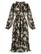 Matchesfashion.com Dolce & Gabbana - Floral Print Ruffle Trimmed Chiffon Dress - Womens - Black White