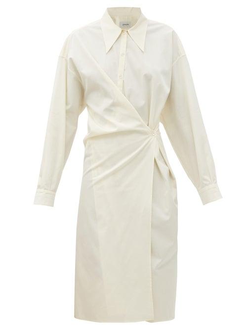 Matchesfashion.com Lemaire - Exaggerated-collar Cotton-poplin Wraparound Dress - Womens - Ivory
