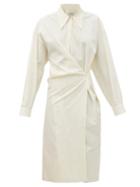 Matchesfashion.com Lemaire - Exaggerated-collar Cotton-poplin Wraparound Dress - Womens - Ivory