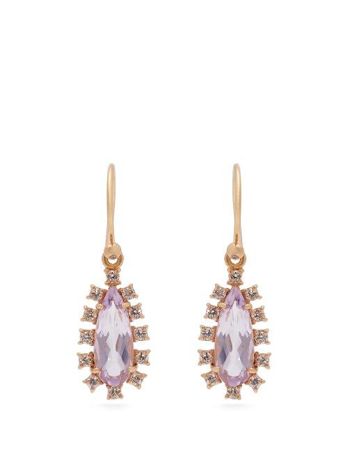 Matchesfashion.com Irene Neuwirth - 18kt Rose Gold, Diamond & Rose Of France Earrings - Womens - Pink