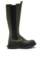 Alexander Mcqueen - Tread-sole Leather Chelsea Boots - Womens - Khaki