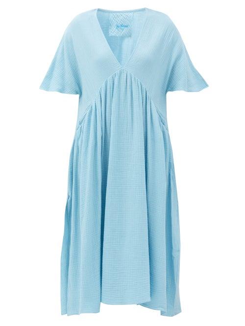 Matchesfashion.com Loup Charmant - Riva Organic-cotton Gauze Midi Dress - Womens - Light Blue