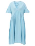 Matchesfashion.com Loup Charmant - Riva Organic-cotton Gauze Midi Dress - Womens - Light Blue